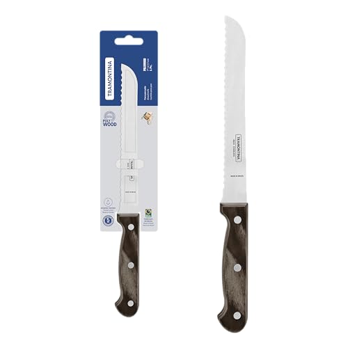 Tramontina Cuchillo para Pan de Acero Inoxidable y Mango de Madera Tratada Polywood 18 cm