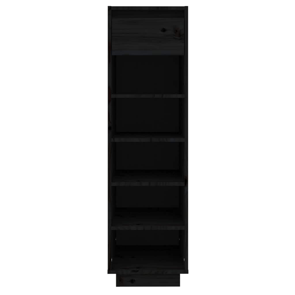 Schuhregal Schwarz aus Massivholz Kiefer 30x34x105 cm mit 5 Fächern und Schublade, platzsparend und stapelbar, für Flur, Diele, Garderobe, Sneaker und Stiefel
