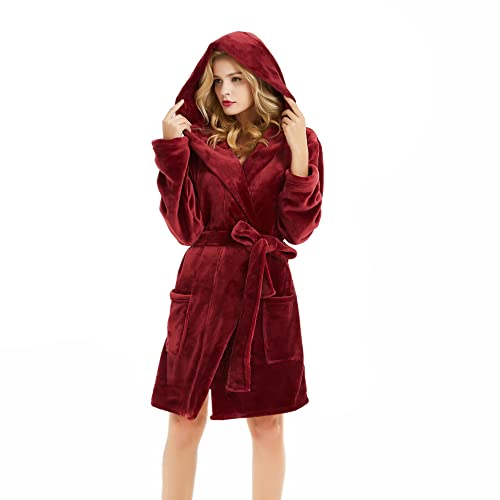 Image of U2SKIIN Women Hooded Fleece Robe, Short Plush Robes for Womens With Hood Soft Warm Spa Bathrobe