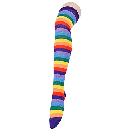 Image of American Trends Womens Rainbow Socks Striped Knee High Socks Thigh High Stockings Casual Tube Socks Costume Leg Warmers
