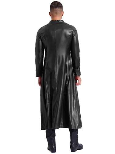 Hularka Men's Steampunk Faux Leather Jacket Stand Collar Zipper Long Coats Vintage Trench Coats2