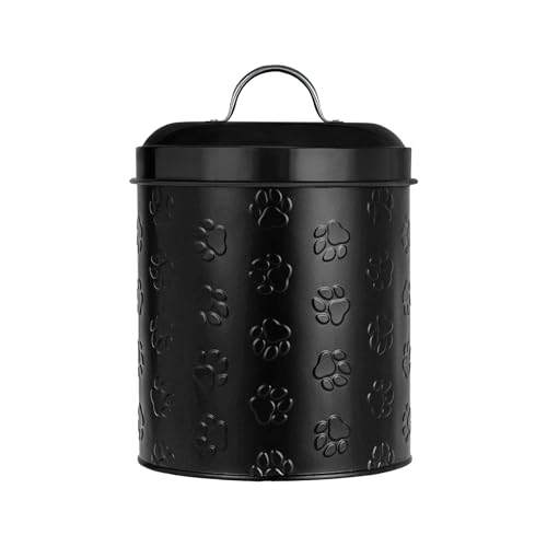 Amici Pet Puppy Paws Black Metal Canister with Embossed Paw Design - Large 140 oz Airtight Food Storage Jar for Wet or Dry Pet Foods - (8' H x 6' W) BPA Free Container for Organization