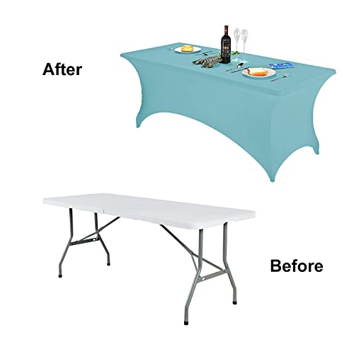 Image of FORLIFE Spandex Table Cover - Fitted Rectangular Tablecloth, 6ft, Stretch Patio Cover, Universal for Wedding, Banquet, Party (Aqua)