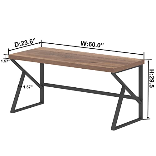 Hsh Large Computer Desk, Industrial Modern Home Office Desk, Wooden And Metal Pc Desk For Work Writing Study Gaming Bedroom, Farmhouse Vintage Computer Table Executive Workstation, Rustic Oak 60 Inch #TOP1