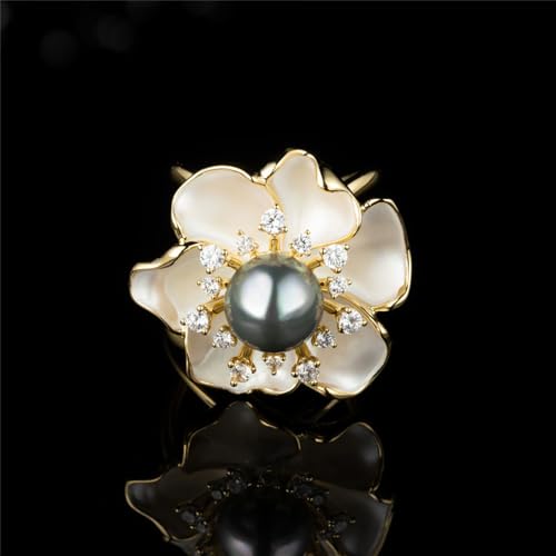 Image of Kokoma Pearl Camellia Silk Scarf Ring for Lady Elegant Cubic Zirconia Flower Scarf Buckle for Women Shawl Clip Buckle Scarves Buckle Holder Ring Band Decoration Accessories