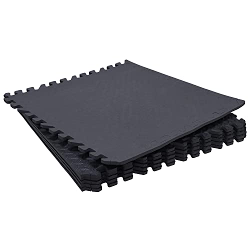 HongK 6 piezas (24 Sqft) Piso de Goma Negro para Gimnasio, Tapete de Ejercicio y Yoga de Espuma EVA 24x24 con Entramado tipo Rompecabezas miniatura 7