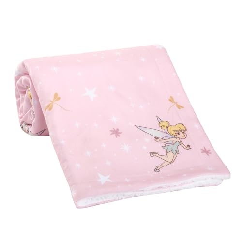Image of Bedtime Originals Tinker Bell Baby Blanket - Pink, White, Disney, Garden, Floral
