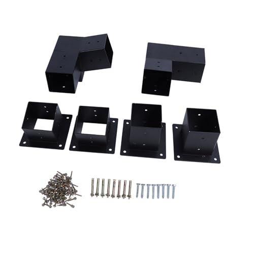Staffe per Pergola, 6 Pezzi Staffa Angolare in Acciaio Legato Supporto per Palo Recinzione Kit Staffa di Montaggio per Pergola con Viti per Pali in Legno da 4x4 Pollici Tettoie