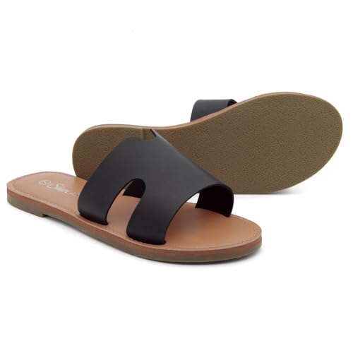Shoe Land Women’s Flat Sandals – Comfortable Round Toe Casual Slides | Dressy Summer Mules with Cushioned Footbed | Travel, Beach & Everyday Slip-On Sandals 20252