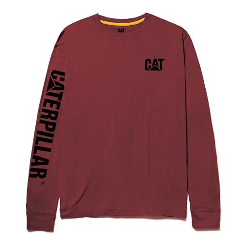 Caterpillar Men's Trademark Banner Long Sleeve Tee Shirts with Center Back Neck Wire Management Loop and CAT Logo, Brick Heather, X-Large