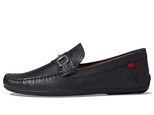 Image of Marc Joseph New York Park Avenue Dress Loafers for Men - Leather Construction - Moc Toe Silhouette - Slip-on Style Navy Grainy 10.5 M