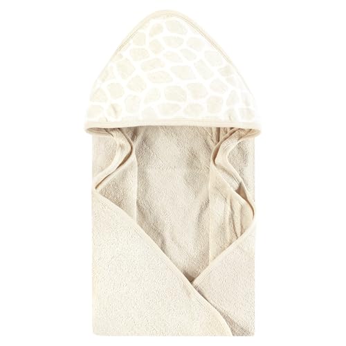 Image of Hudson Baby Unisex Baby Cotton Poly Animal Face Hooded Towel, Beige Giraffe, One Size