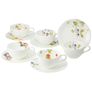 Narumi 96010-23067P Cup and Saucer Set, Lucy Garden, 7.5 fl oz (210 cc), Set of 5, Coffee, Multi-Use