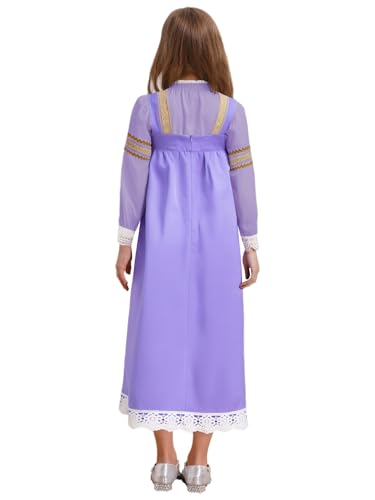 Child Girls Russian Ethnic Performance Dress Embroidered Blouse with Overalls and Headpiece Purple 10 Years2
