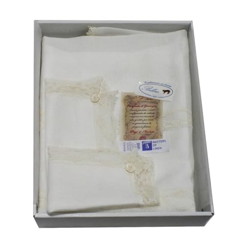 Russo Tessuti Federa Copertina Culla Passeggino Battesimale Lino Fine Merletto Velancienne Panna