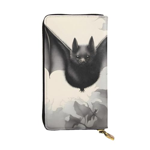 Bat Print Picture Leather Long Clutch Wallet for Fashionable Girls and Women - Durable, Stylish, and Functional, Black, One Size