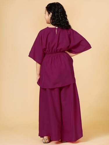 Image of A.T.U.N. (ALL THINGS UBER NICE) Girls Solid Kaftan with Flared Pant Set | Stylish Clothing Set