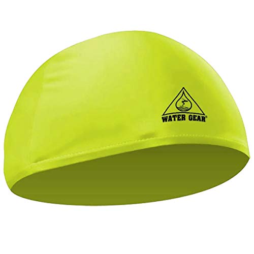 Water Gear Synthetic Fiber Swim Cap - Comfortable and Durable Swimming Cap - Keeps Short or Long Hair Dry (Yellow)