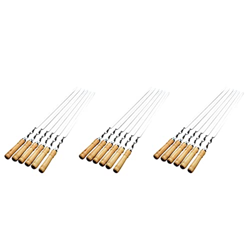 Gisoanudt 18 piezas 55 cm Pinchos para barbacoa de Shish Kebab Barbecue Bastón de barbacoa de madera tenedor de barbacoa de acero inoxidable exterior Aguja Grill