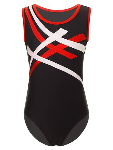 MSemis Kinder Turnanzug Jungen Gymnastik Trikot Tanzen Ballet Kleidung Ärmellos Kontrastfarbe Gymnastikanzug Trikotanzug Trainingskostüm Rot 110-116