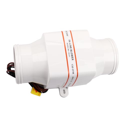 Klanata 3 Inch Inline Marine Bilge Blower, 128 CFM Mute Ventilation Fan for Boats, Yachts, RVs 12V White ABS (24V)