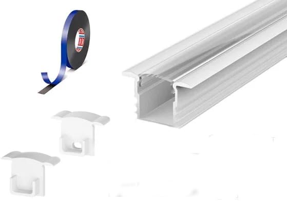 2 Metre Deep Recessed White LED Profile P18-1 C/W Clips, End Caps & Clear Cover | Perfect for Bedroom, Stairs, Hallway, Kitchen, Cabinet (15mm x 14.2mm)