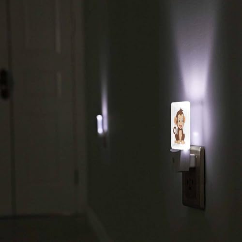 Image of LED Night Light,Cute Cartoon Brown Smiling Monkey LED Night Light Plug into Wall with Dusk to Dawn Light Sensor White Energy Efficient Nightlight for Bedroom Bathroom Hallway Living Room Kitchen