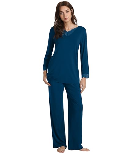 WiWi Women's Pajama Set Soft Bamboo Rayon Sleepwear Lace Trim Long Sleeve and Pants Loungewear...