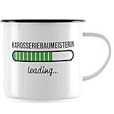 JUNIWORDS Emaille-Tasse, Karosseriebaumeisterin loading, Schwarzer Tassenrand (6202303)