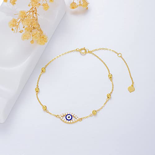 14K Gold Evil Eye Bracelets for Women Solid Gold Bracelet with 5A Cubic Zirconia, 6.5''-8.5''3