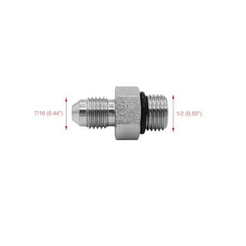 Image of (4-PACK) 6400-04-05-O Hydraulic Hose Adapter Fitting 1 /4 inch Male JIC 37 Flare (7 /16 inch-20UNF) x 5 /16 inch Male O-Ring Boss (1 /2 inch-20UNF) SAE Straight Pipe Joints Tube Connector Carbon Steel