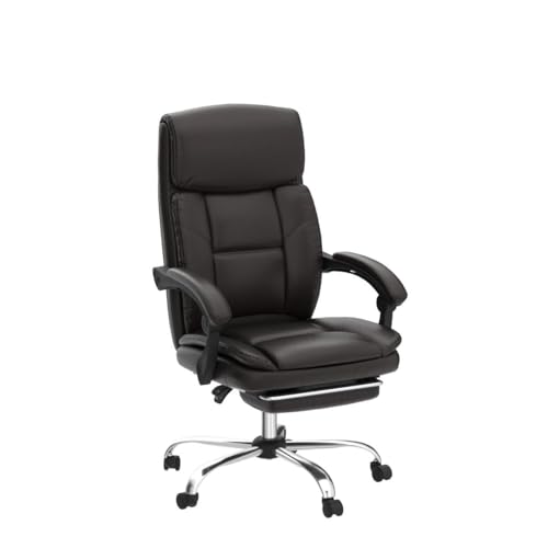 Executive Office Chair, Ergonomic Big and Tall Leather Swivel Rolling Managerial Chair, Reclining Computer Desk Chair, Adjustable High Back Chair with Padded Armrests and Retractable Footrest