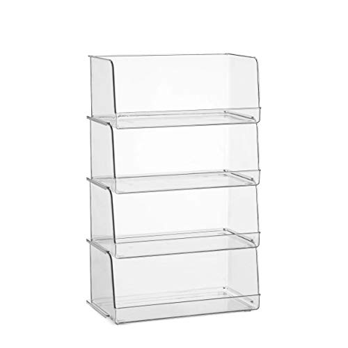 Seseno S12SB4-FBM Set Of 4 Clear Pantry Organizer Bins Stackable Household Plastic Food Storage Basket With Wide Open Front thumb #6