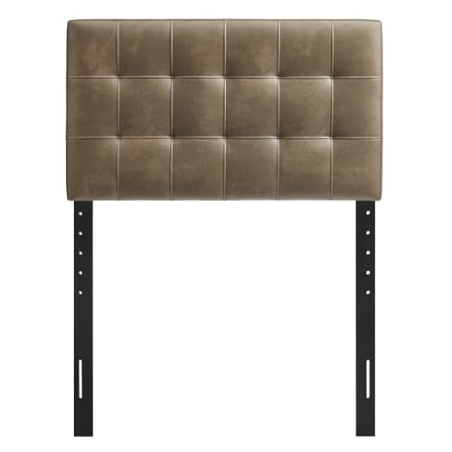 Image of Modway Lily Faux Leather Twin Size Headboard with Biscuit Tufting in Mushroom - Vegan Leather Upholstery with Padded Design and 5 Height-Adjustable Mounts
