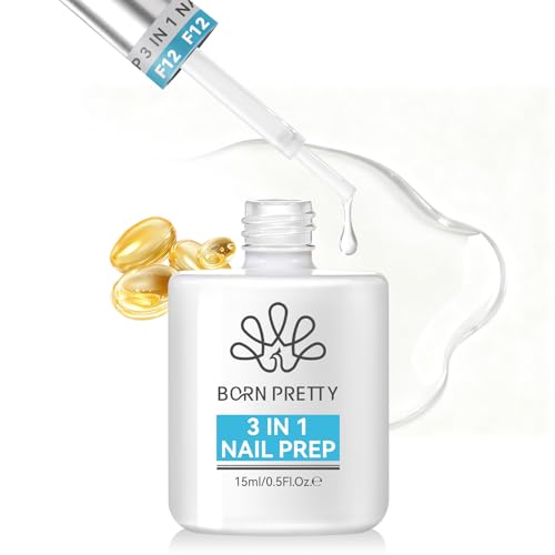 BORN PRETTY Primer para uñas de gel deshidratado para uñas - 15ML 3-en-1 Preparación nutritiva de uñas para el cuidado de las uñas, arte en uñas, esmalte de uñas en gel UV, puntas de uñas postizas