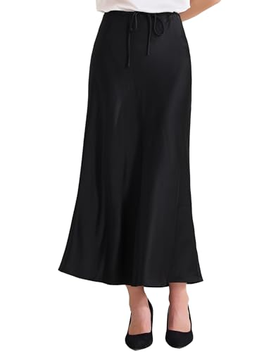 Allegra K Women's Satin Maxi Summer Skirt High Waist Drawstring Flared Cocktail Wedding 2025 A-Line Long Skirts