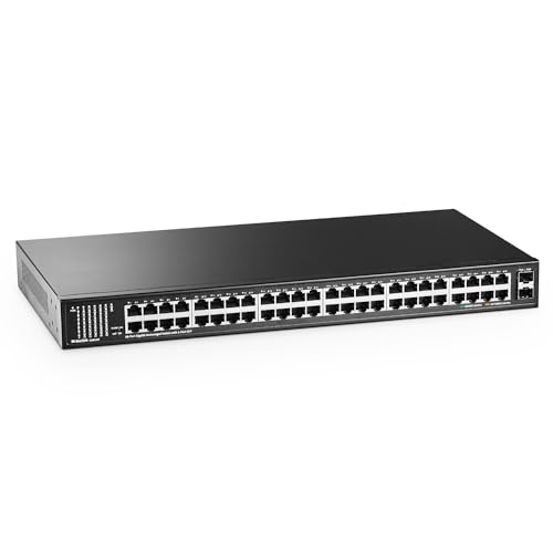 Image of MokerLink 48 Port Gigabit Ethernet Switch with 2 Gigabit SFP Port, Fanless Metal Rackmount Unmanaged Plug and Play Network Switch