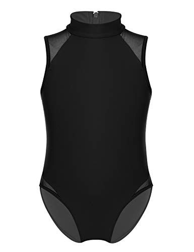 moily Kids Girls High Turtleneck Zipper Back Tank Leotard with Mesh Shoulders Gymnastics/Dance/Sports