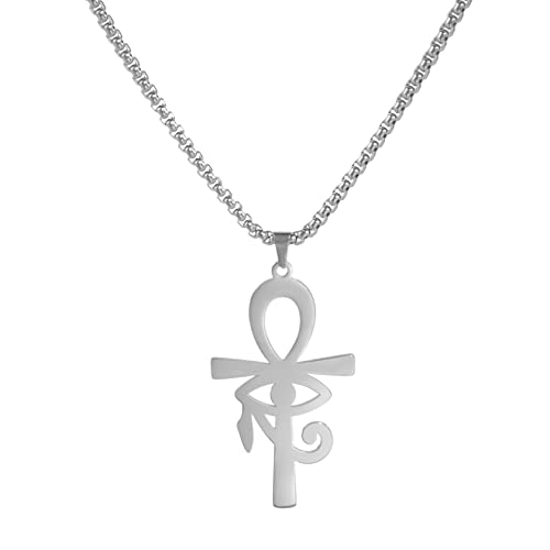 EUEAVAN Egyptian Cross Eye of Horus Pendant Necklace Key of Life Pendant Ankh Figaro Chain Ugarte Gold Religious Jewelry Stainless Steel