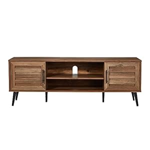 Jomeedmidcenturymodernwoodentvstandentertainmentcenterconsolewithopenshelvingand2cabinetsfortelevisionsupto65incheswalnut Urban Country Home Decor Jomeed mid century modern wooden tv stand entertainment center console with open shelving and 2 cabinets for televisions up to 65 inches walnut urban country home decor