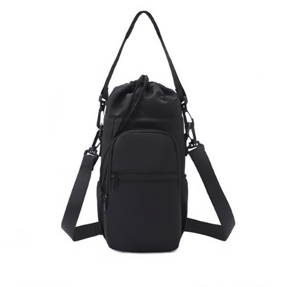 Bolsa para Garrafa, Shoulder Bag com Alça Ajustável, Porta garrafa de água para academia, caminhada, passeios e viagens (Preto)