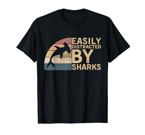 Retro Vintage Easily Distracted By Sharks Hummerhead Shark Camiseta