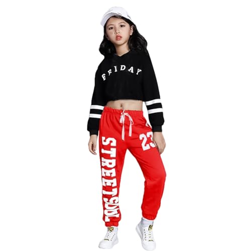 LOLANTA Kids 2 Piece Outfits Long Sleeve Cropped Sweatshirt Letter Print Hoodie And Sweatpants Set for Girls
