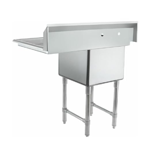 Image of EMPURA 51 inch Wide Stainless Steel One Compartment Commercial Sink | Utility 24 inch x 24 inch Bowl for Restaurant Laundry Hotel | 24 inch Right Drainboard, 9.75 inch Backsplash, 50.5 inchW x 29.5 inchD x 44.25 inchH, 16 Gauge, NSF