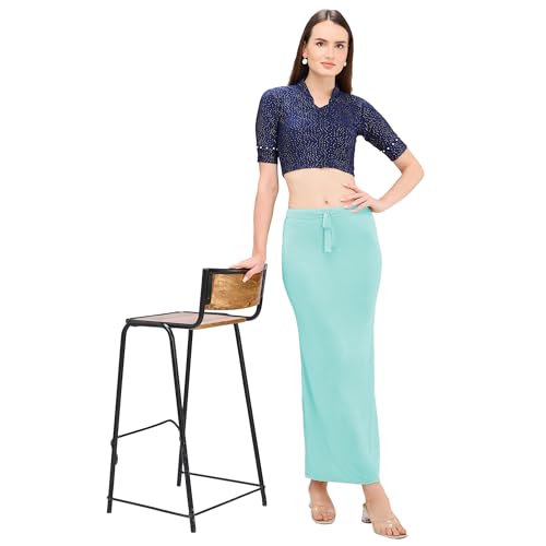 Image of DESI GIRL Satin Shimmer Stretchable Saree Shapewear Petticoat with Drawstring for Women | Mermaid fit Saree Petticoat with Side Slit for Easy Movement | Saree Shaper | Long inskirt