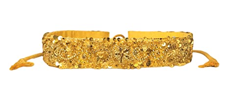 Duchess Silver Beaded Designer Tasselled Cloth Waist Saree Belt and Kamarbandh for Women (Gold)