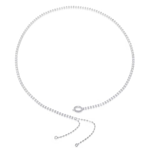 Rhinestone Belts for Women Crystal Chain Belt for Dress Sparkle Thin Belts Silver Fashion Glitter Belt Chain Large Size Waistband Bridal Chains Fashion Shiny Waist Chains for Lady Wedding Party Jean
