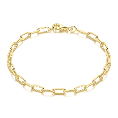 14K Gold Bracelets for Women & Men Dainty Gold Paperclip Chain Bracelet for Women Cute Stackable Bracelets Jewelry 6.5 in-9 in
