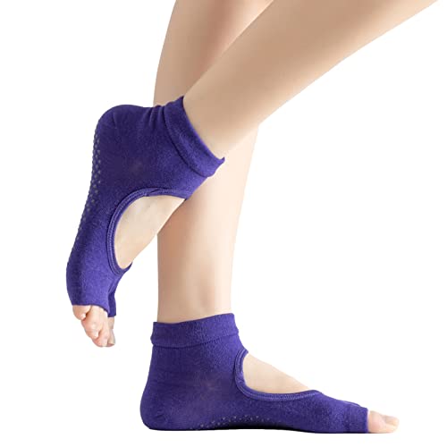 Image of Yoga Pilates Toe Socks Toeless Socks with Grips for Women Non Slip Cushioned Low Cut Ankle Socks for Dance