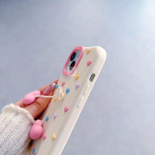 Image of MIDOS Cute 3D Cherry Heart Charm Case for iPhone 15 Soft Silicone Protective Cover with Pastel Hearts and Bow Design Girls Case for iPhone 15